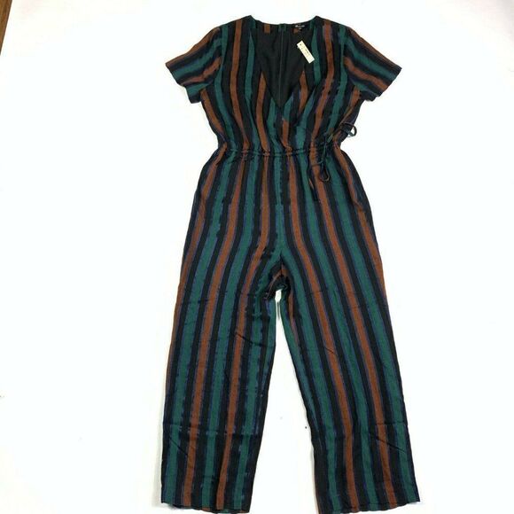 Madewell Jumpsuit Womens 6 Striped Short Sleeve Wrap V Neck NEW K7121 - Picture 2 of 6